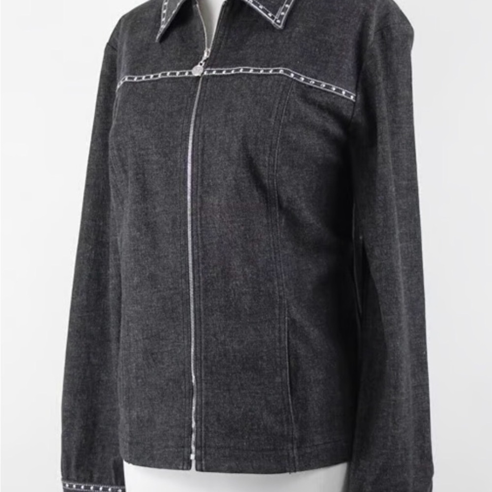 St John Sport Gray Denim Jacket Studded Small
